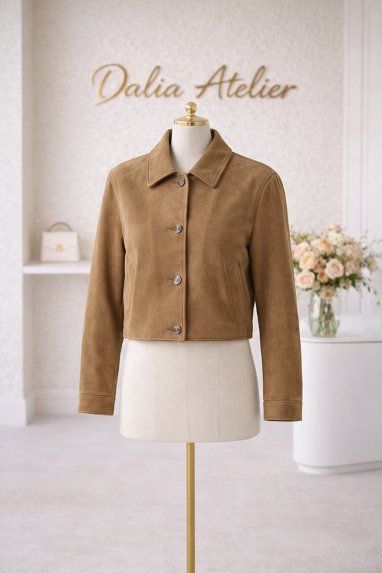 Chaqueta de cuello solapa y manga larga. Bolsillos delanteros de vivo. Cierre frontal con botones.