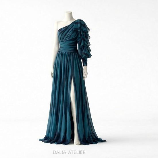 Bethania Vestido Maxí Elegante de Rayas con Un Solo Hombro