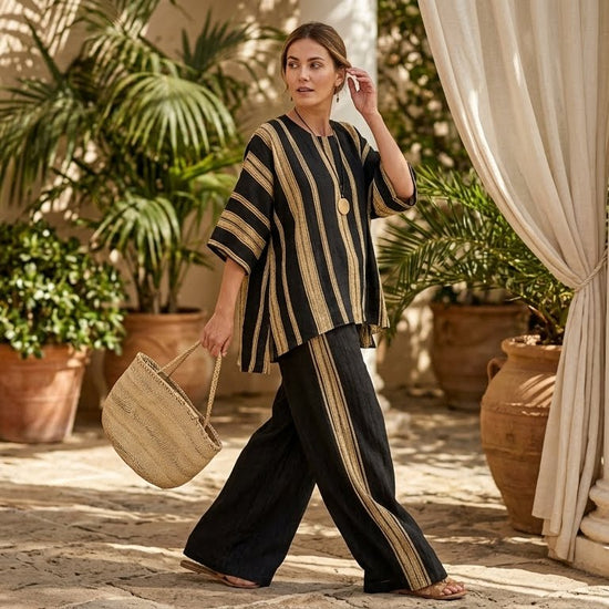 Tamara – top de rayas oversize ultracómodo y pantalones de lino de corte relajado