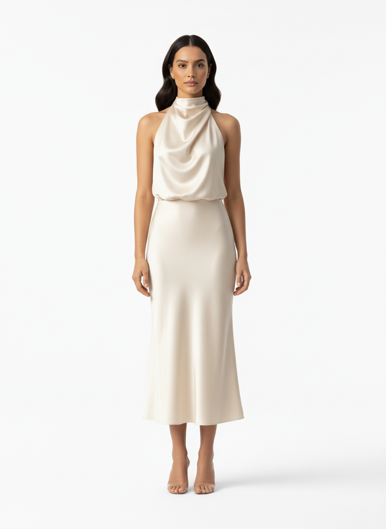 MARIANA | Vestido con escote americano.