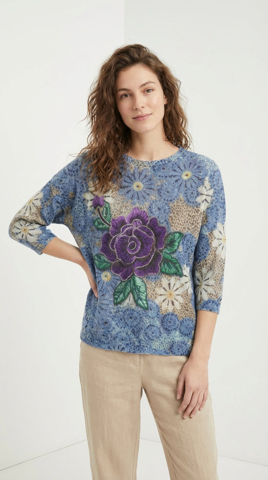 Leonora | Elegante cárdigan de manga larga con estampado floral