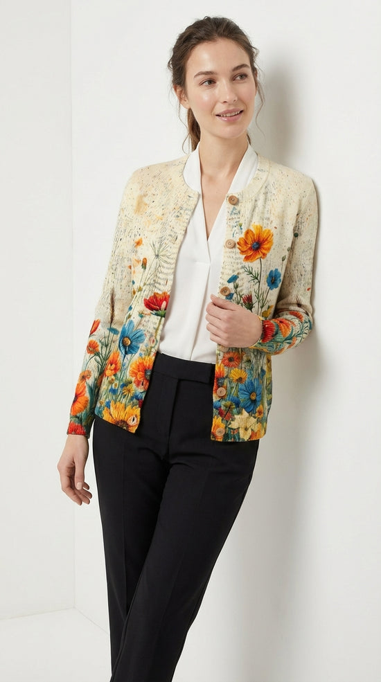 HELENA | Cárdigan Vintage Floral de Punto Suave