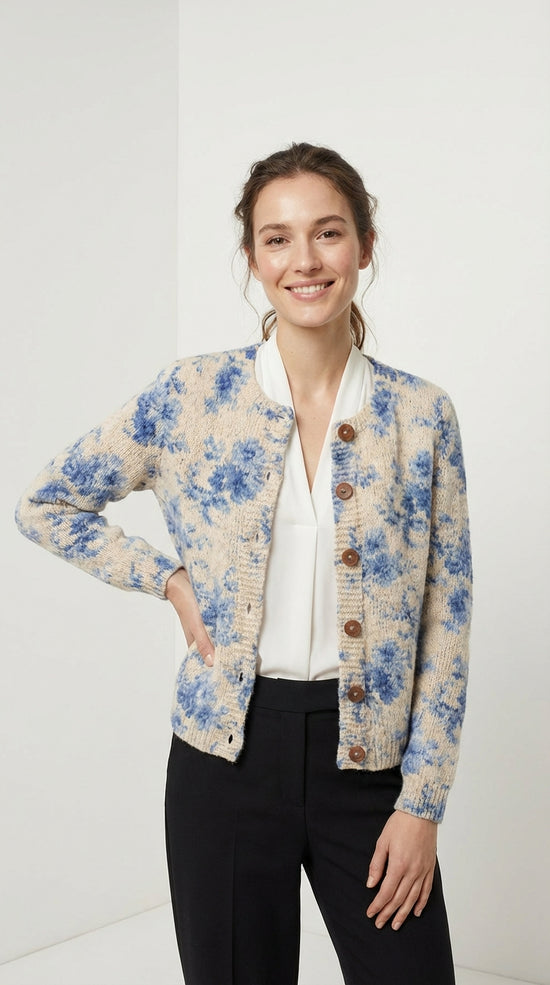 LIANNE | Cárdigan Floral Artístico de Punto Suave