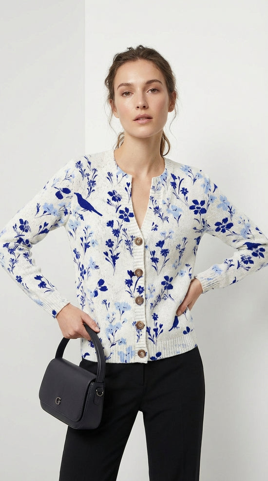 MAYLEE | Cárdigan Floral Vintage de Punto Suave