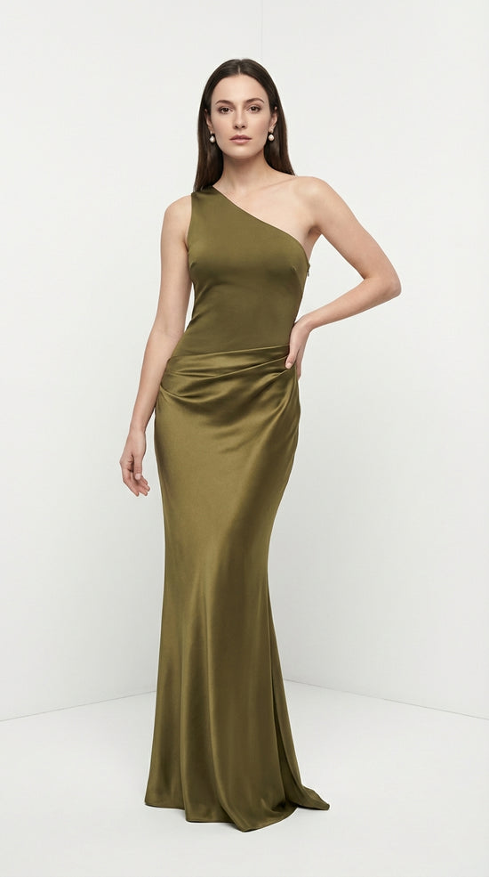 Ámbar - Vestido Maxivestido de Satén con Un Hombro