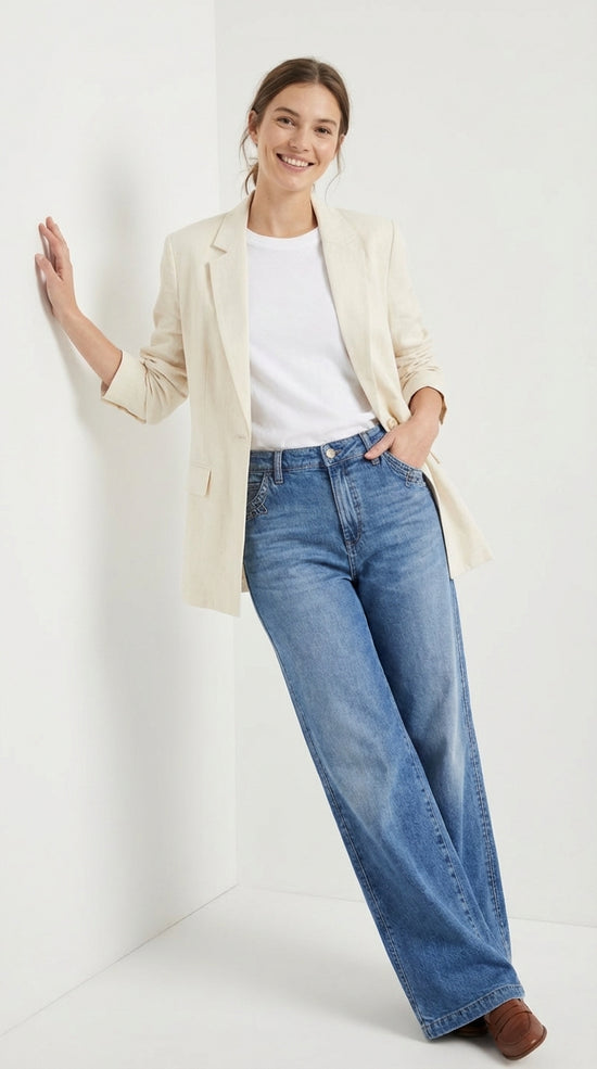 Vaqueros vintage de cintura alta y pierna ancha para mujer