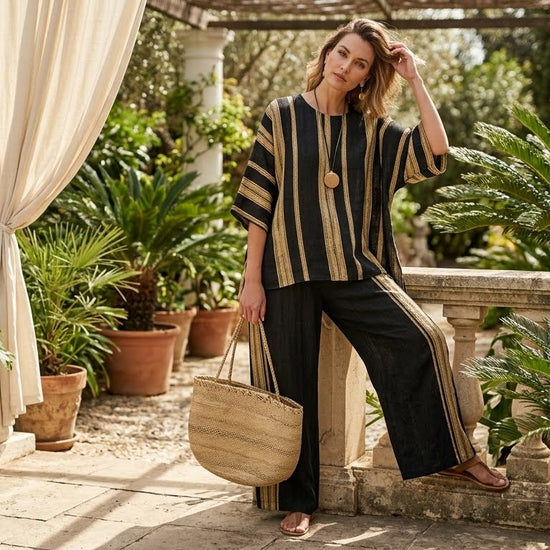 Tamara – top de rayas oversize ultracómodo y pantalones de lino de corte relajado